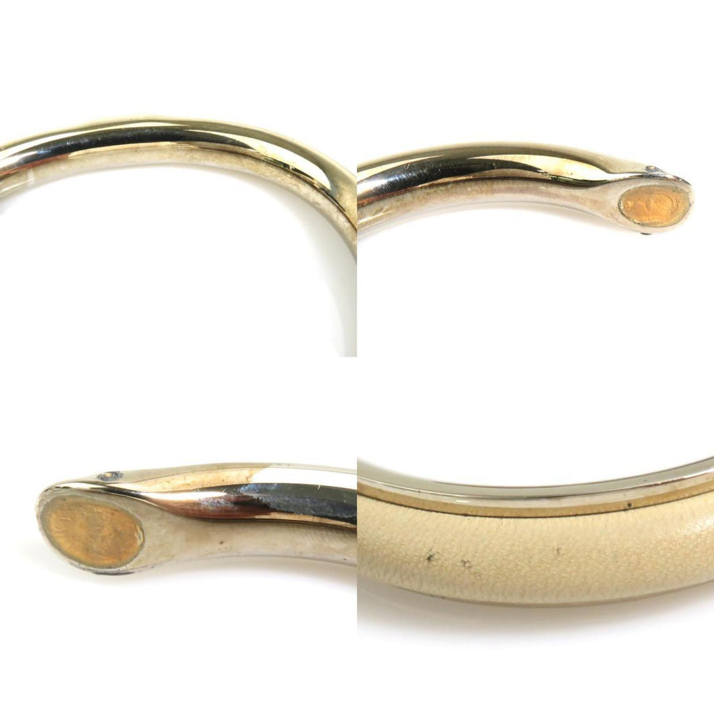 Bangle Bracelet Leather and Metal Grayish Silver