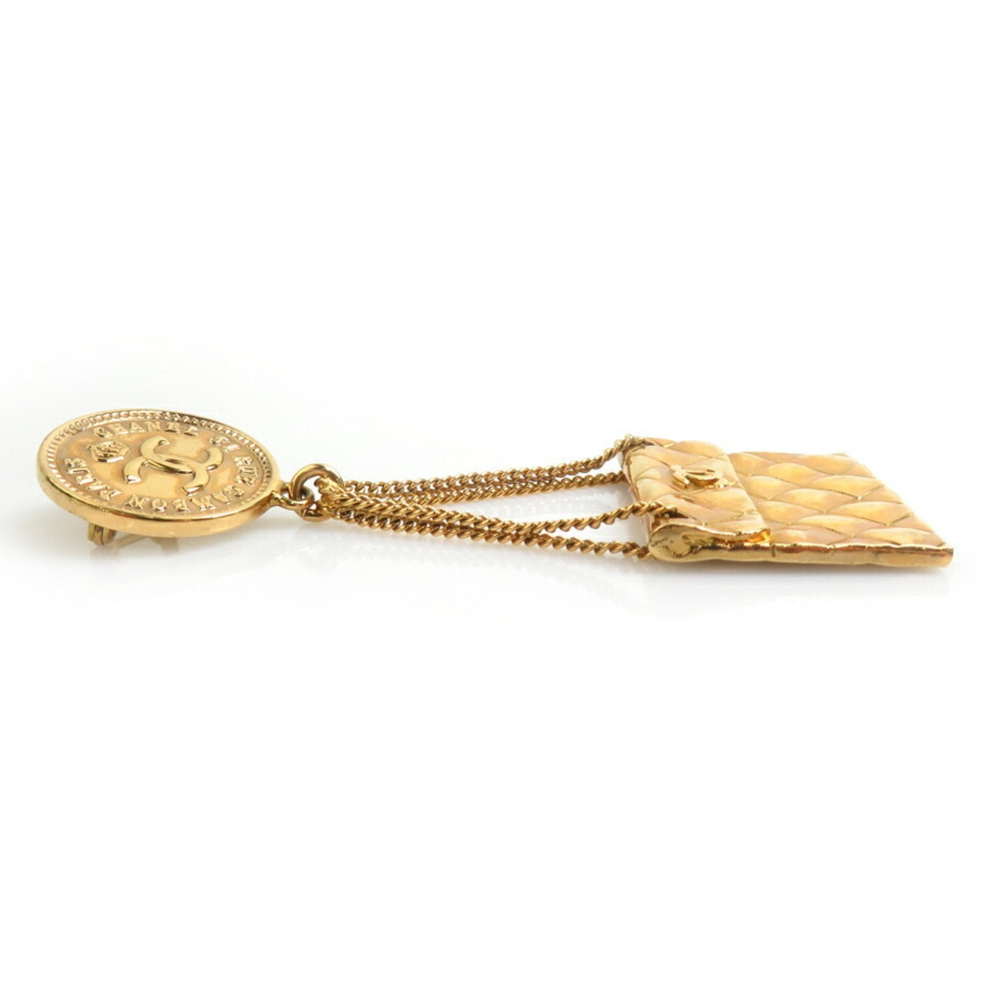CC Logo Brooch Gold-Tone Metal