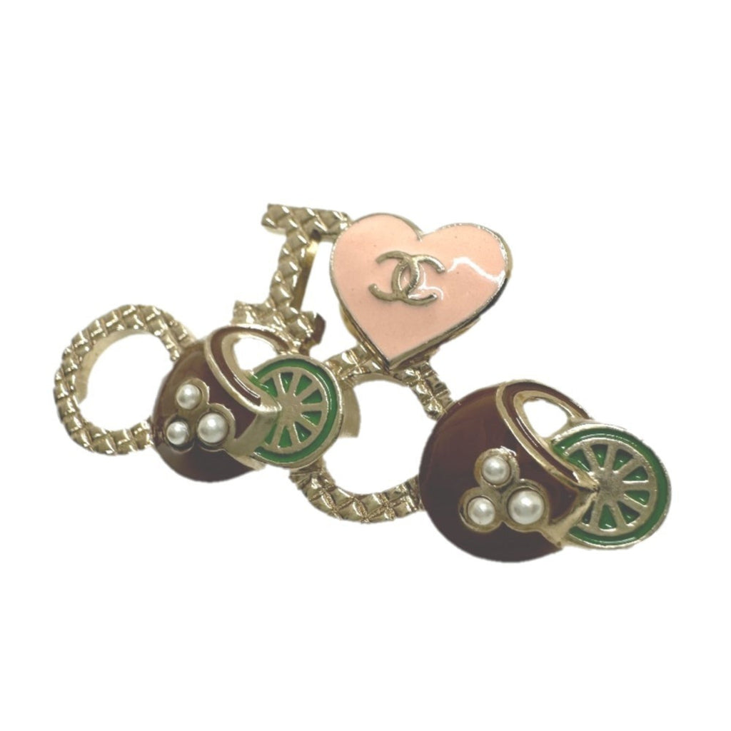 Brooch Metal Gold Heart With Faux Pearl