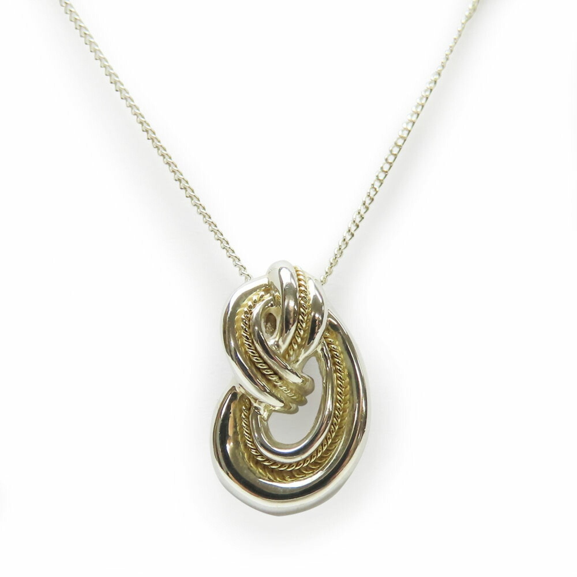 Twist Knot Rope Pendant Necklace Sterling Silver and 18K Yellow Gold