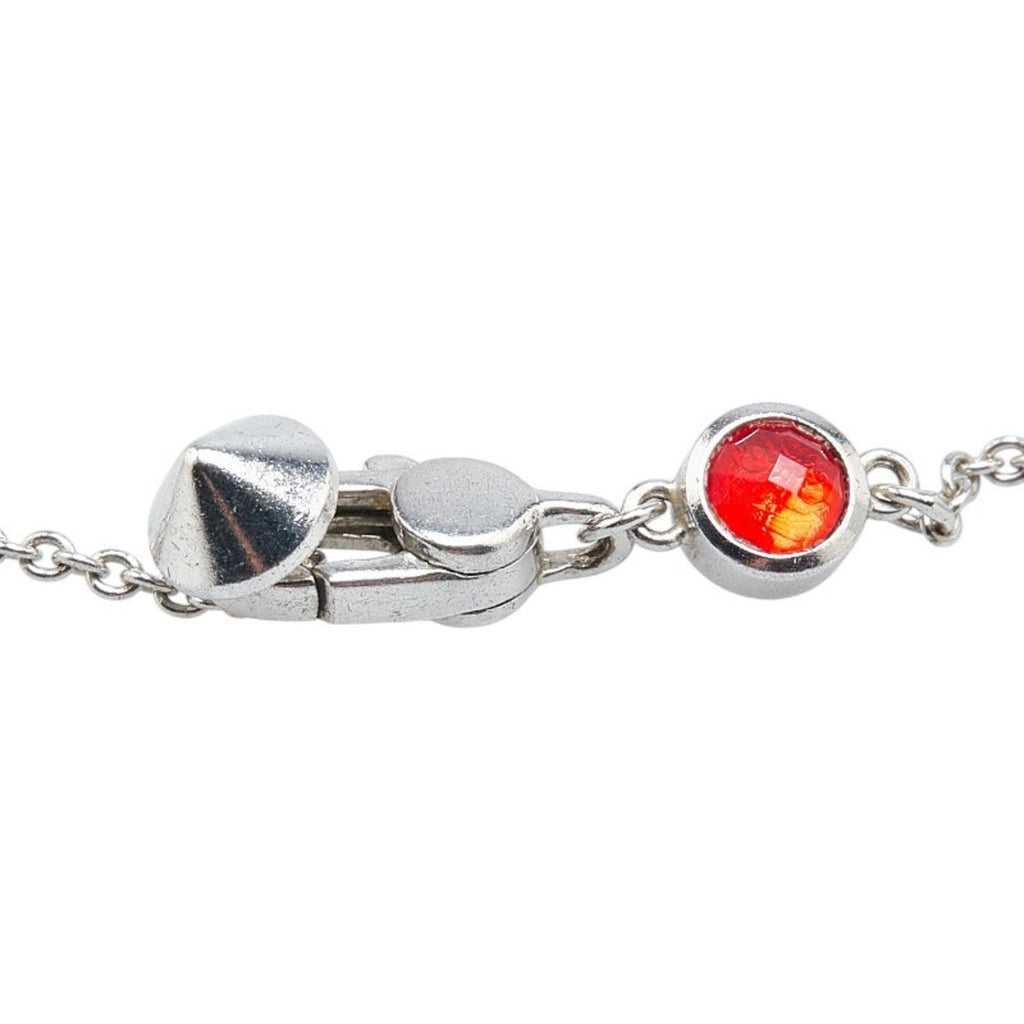 Pendant Necklace Metal Silver With Red Crystal