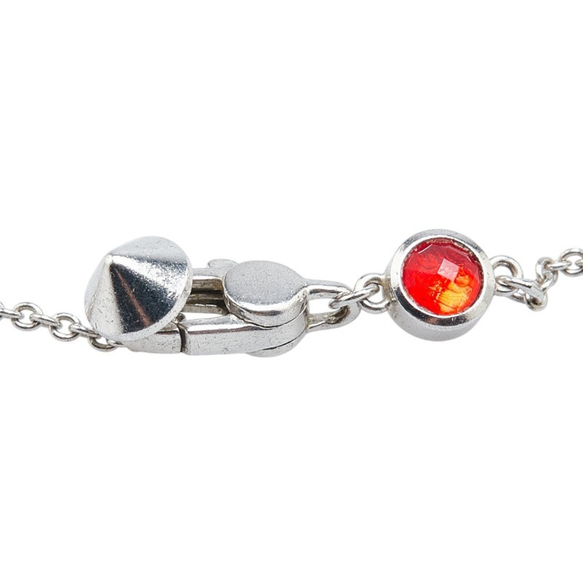 Pendant Necklace Metal Silver With Red Crystal