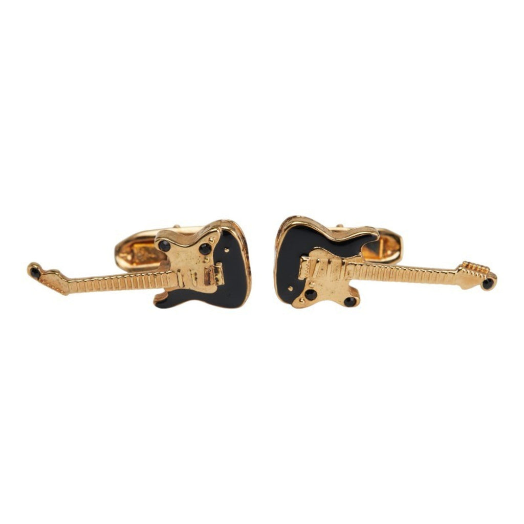 Guitar Motif Cufflinks Gold and Black Plated Bracelet