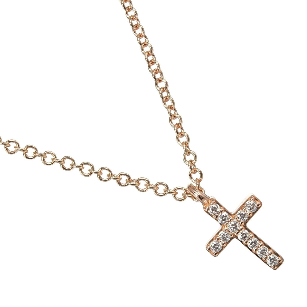 Mini Cross Pendant Necklace 18K Rose Gold with Diamond