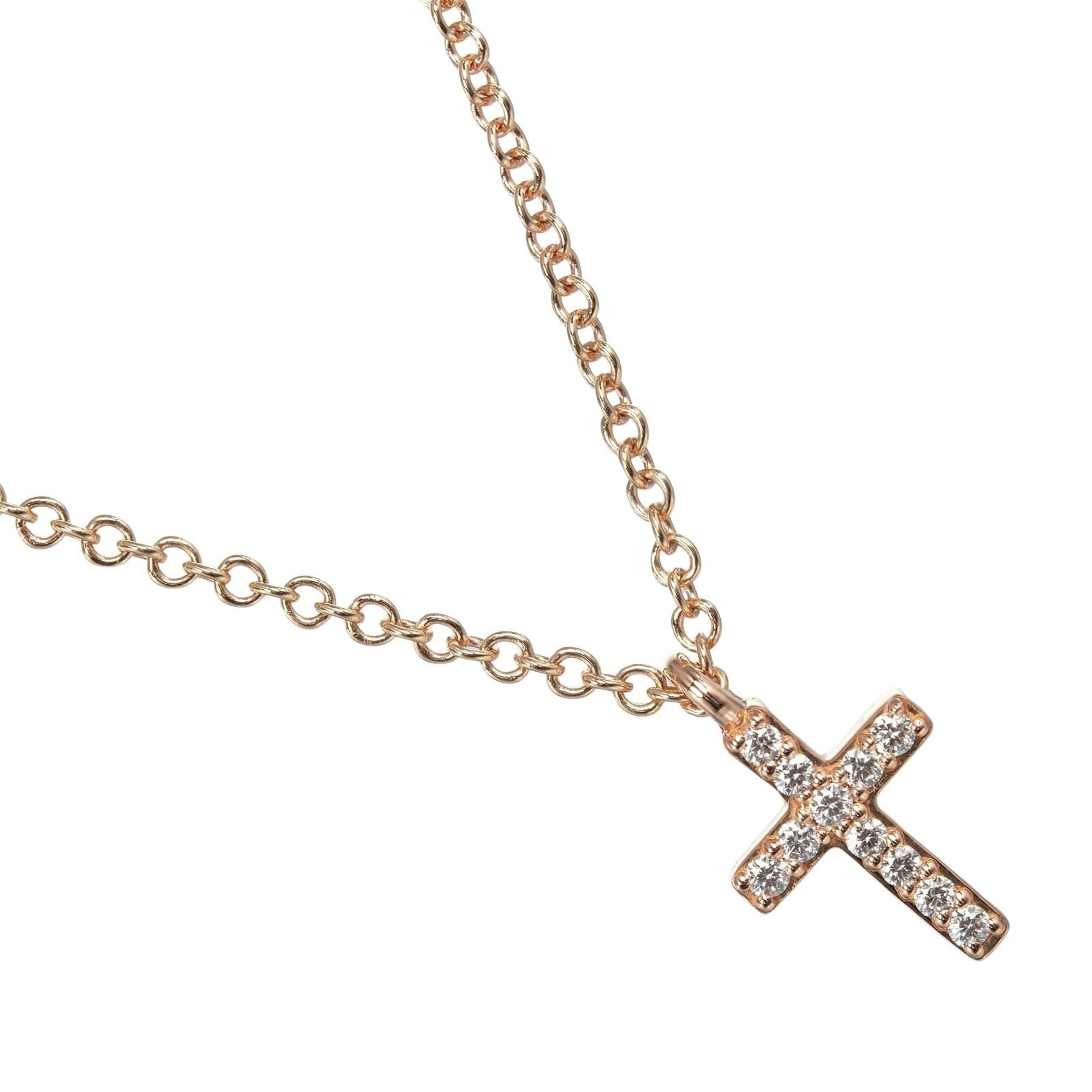 Mini Cross Pendant Necklace 18K Rose Gold with Diamond