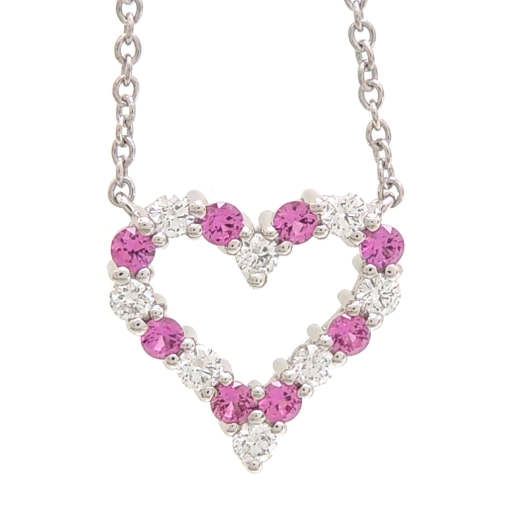 Sentimental Heart Pendant Necklace Platinum with Diamond and Sapphire