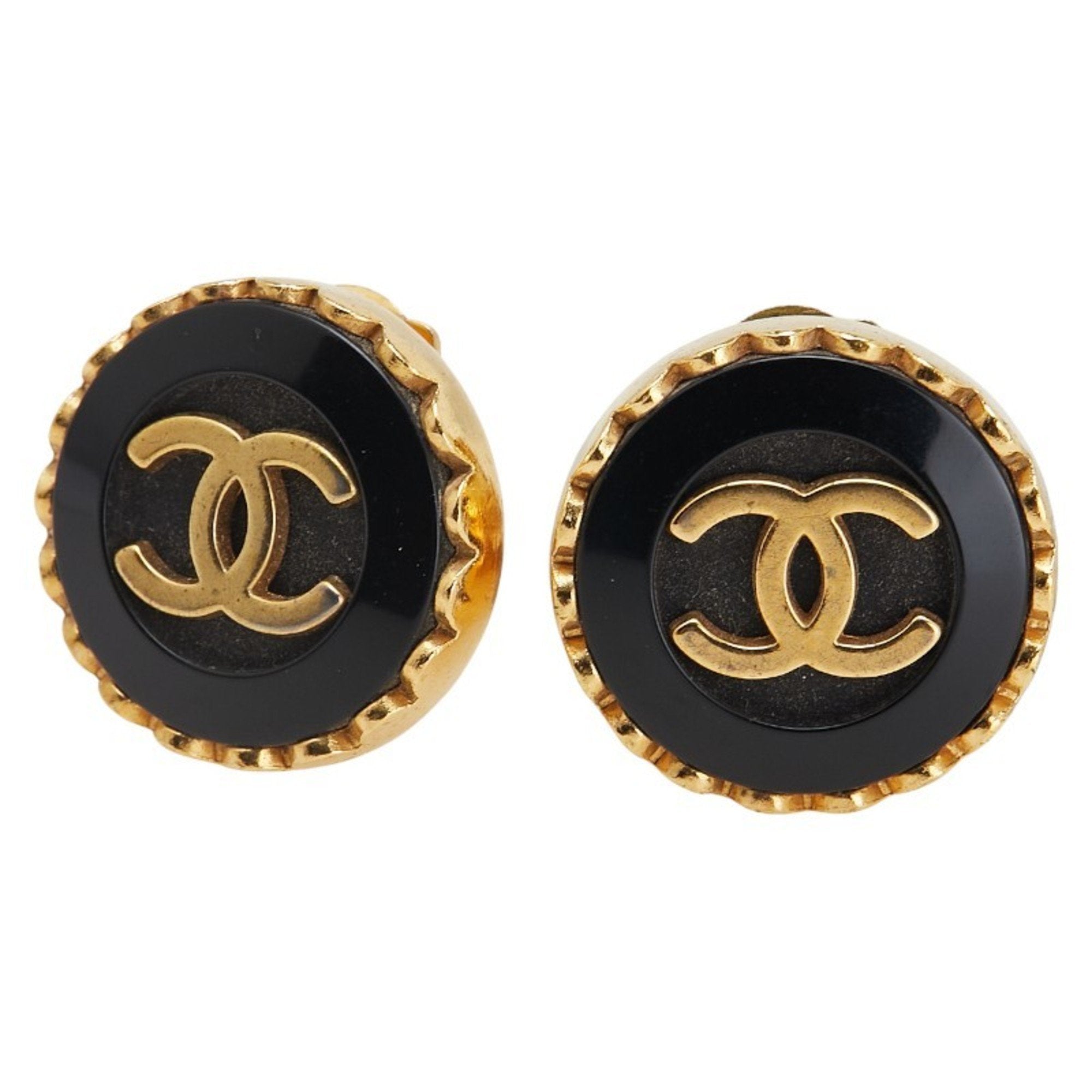 CC Logo Round Clip-On Earrings Gold-Tone Metal Gold-Tone Metal