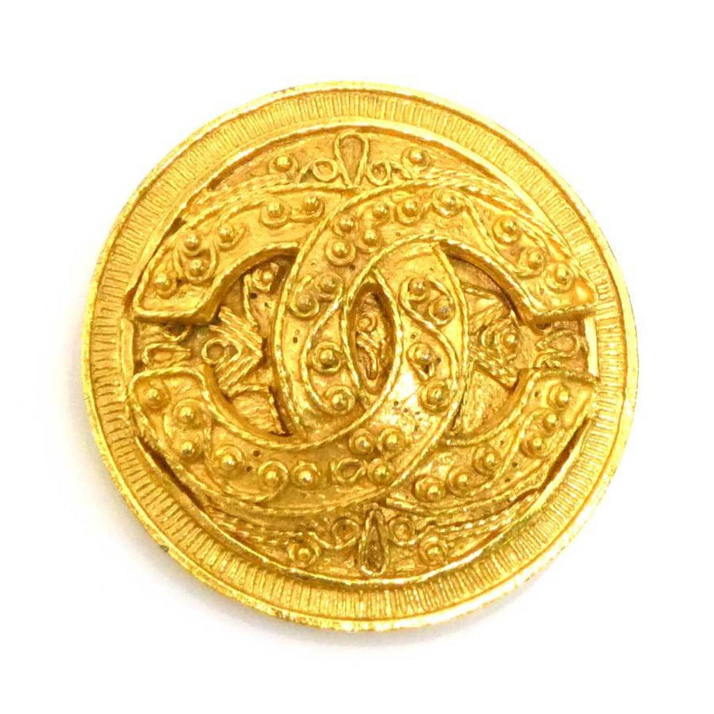CC Logo Brooch Gold-Tone Metal