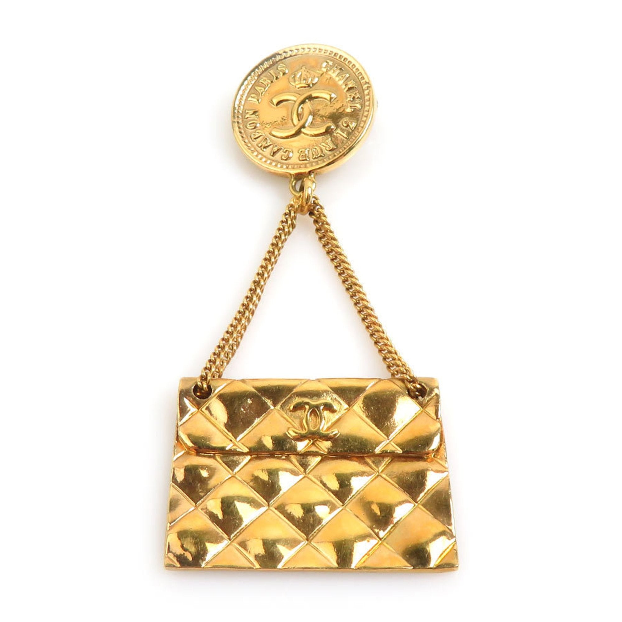 CC Logo Brooch Gold-Tone Metal