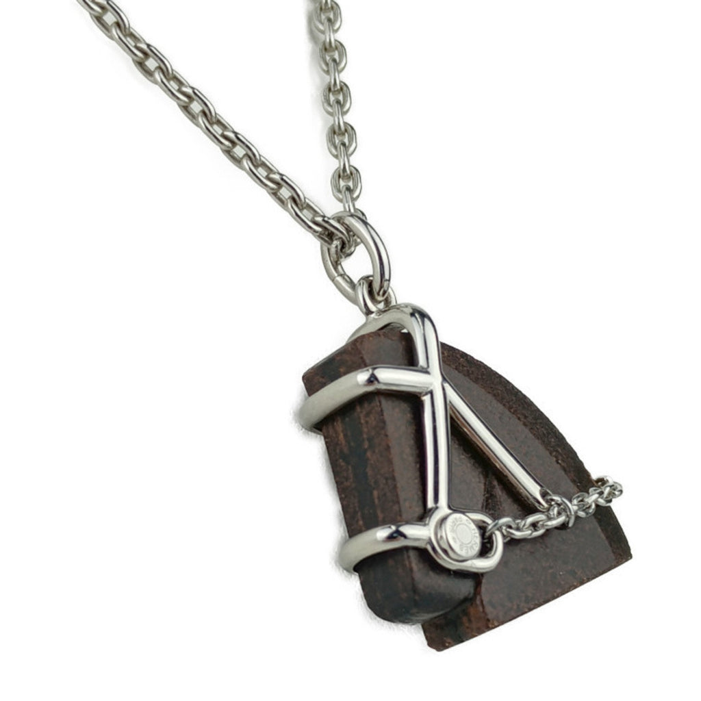 Pendant Necklace Metal Brown and Silver