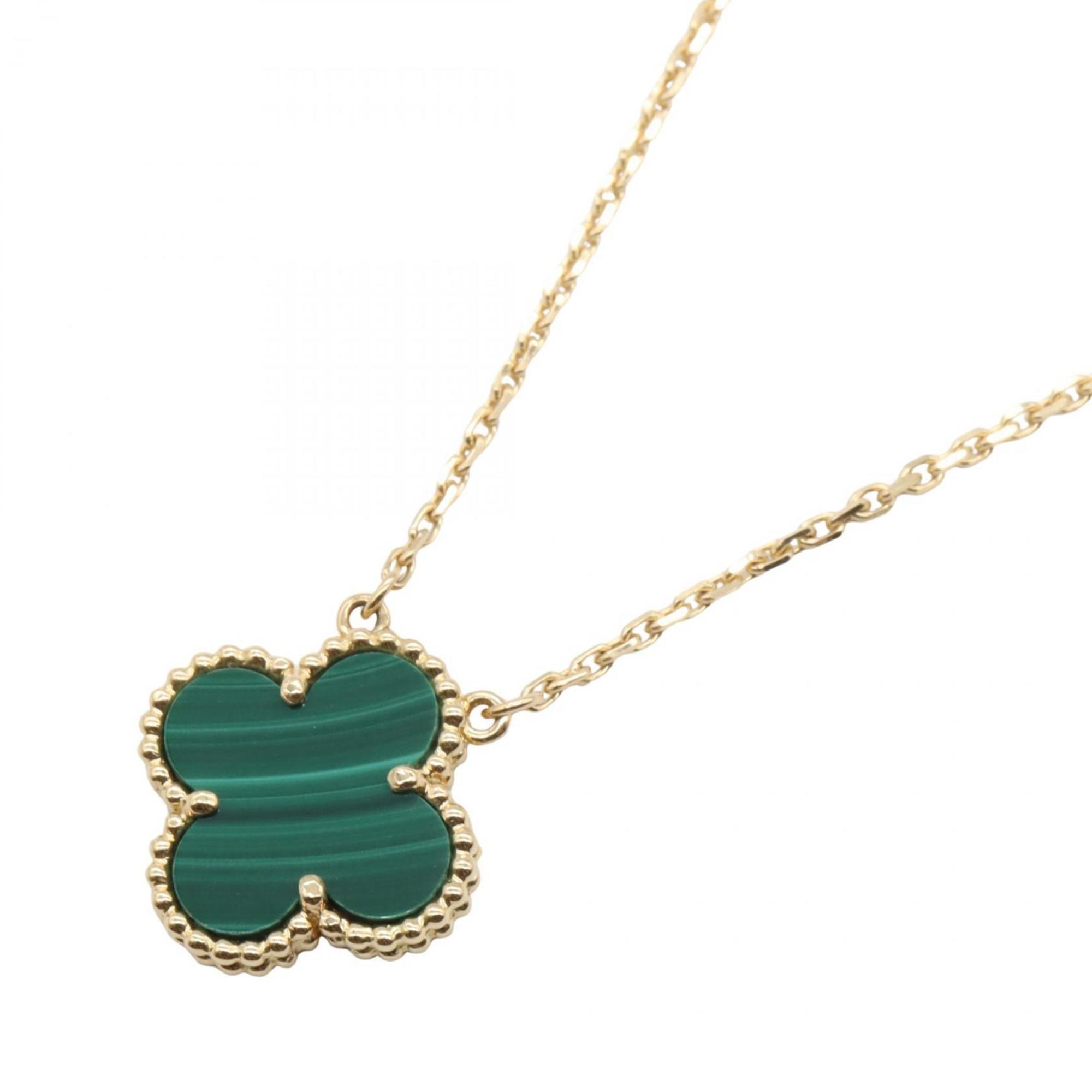 Vintage Alhambra Pendant Necklace 18K Yellow Gold and Malachite