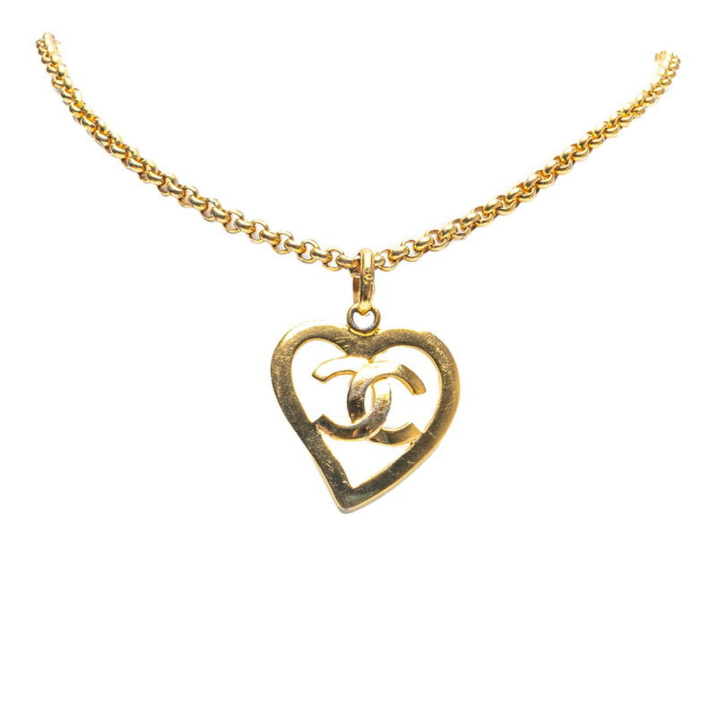 CC Logo Chain Heart Pendant Necklace Metal