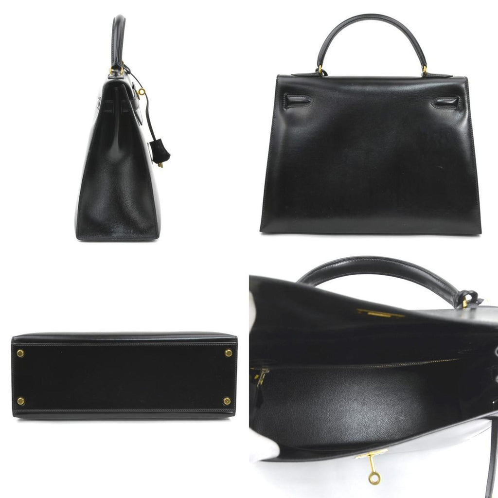Kelly Handbag Black Box Calf with Gold Hardware 32