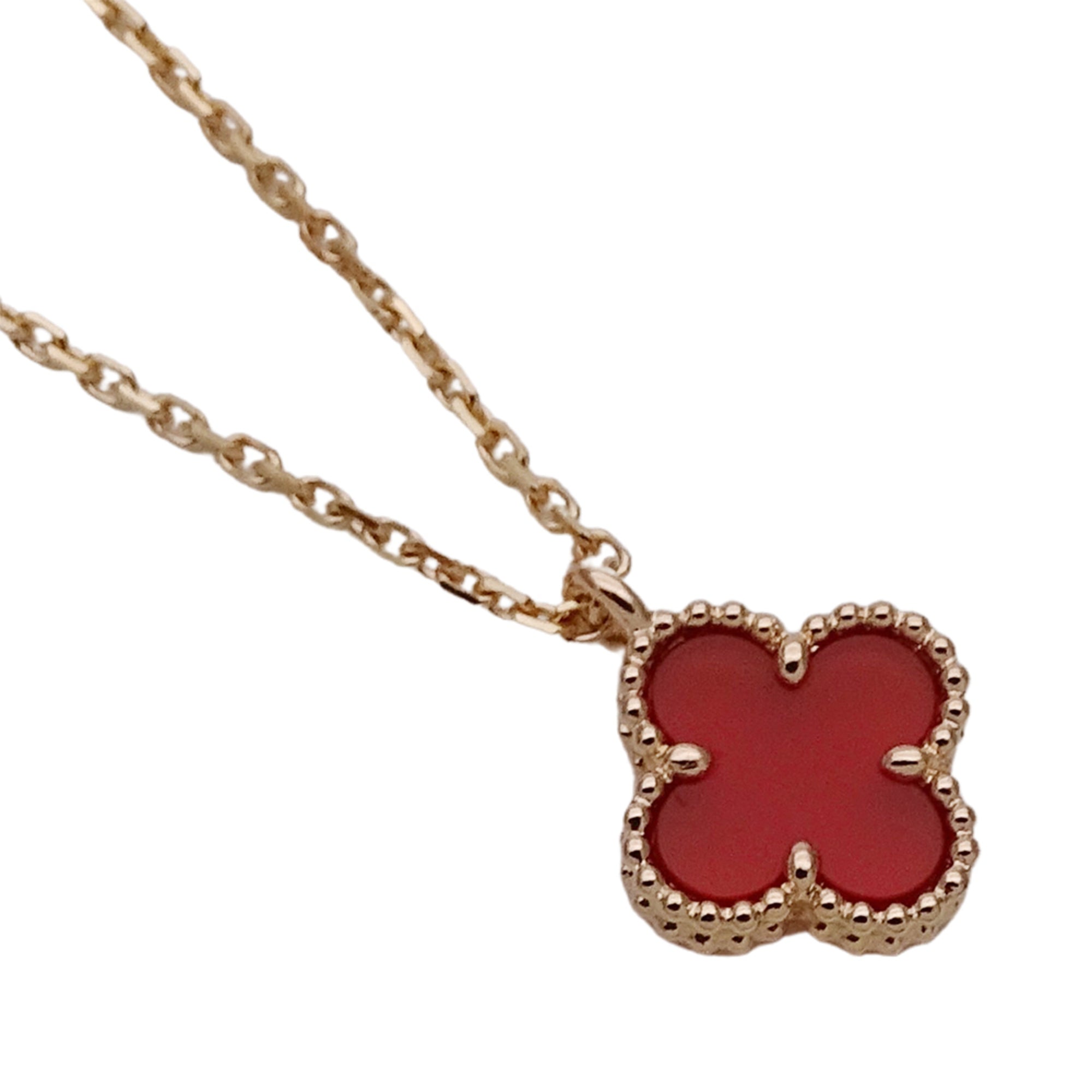 Sweet Alhambra Pendant Necklace 18K Rose Gold and Carnelian
