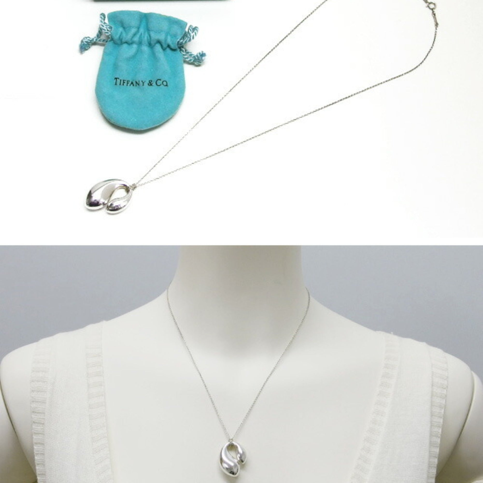 Double Teardrop Pendant Necklace Sterling Silver Large