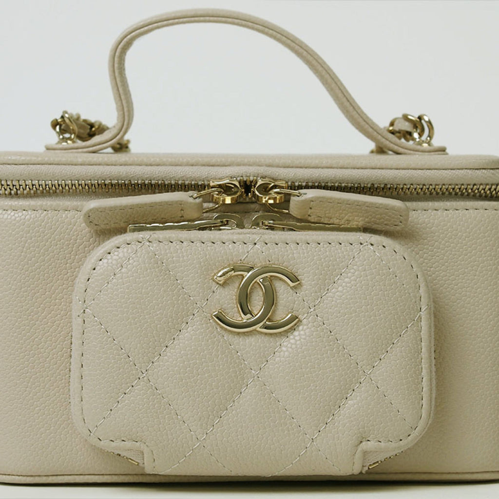 Business Affinity Top Handle Vanity Case with Chain Quilted Caviar Small