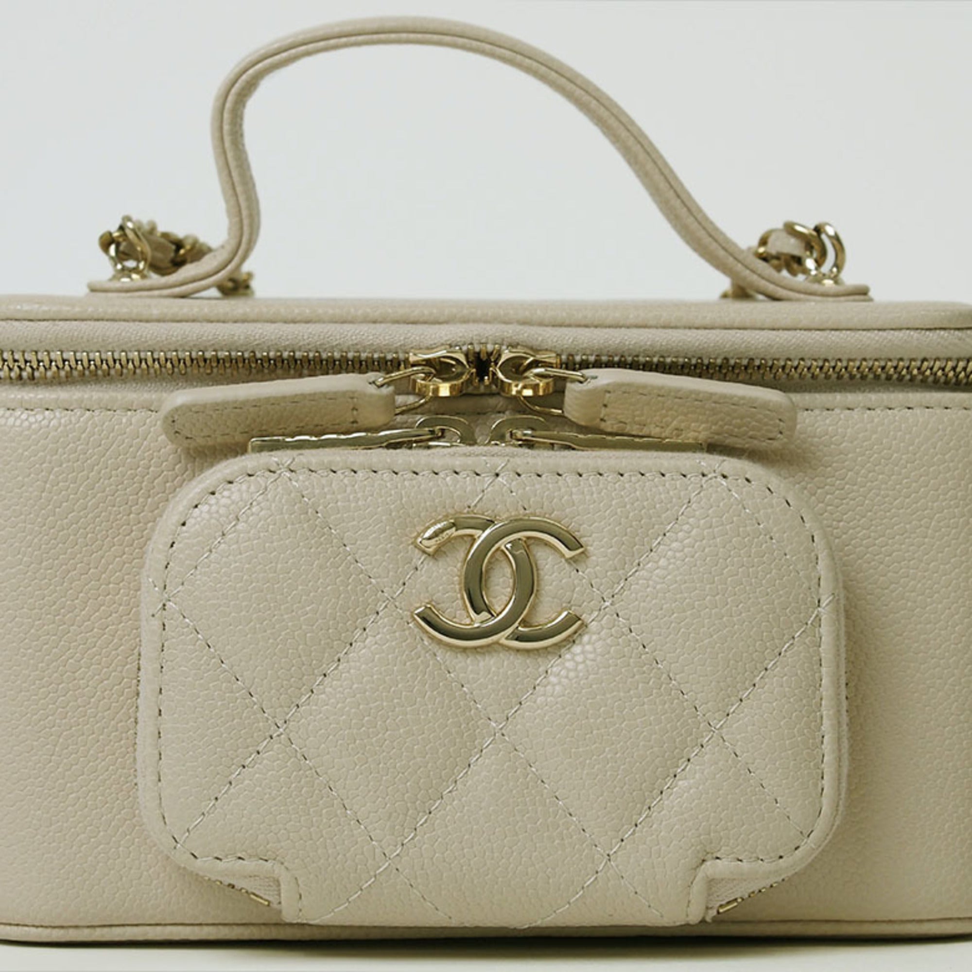 Business Affinity Top Handle Vanity Case with Chain Quilted Caviar Small