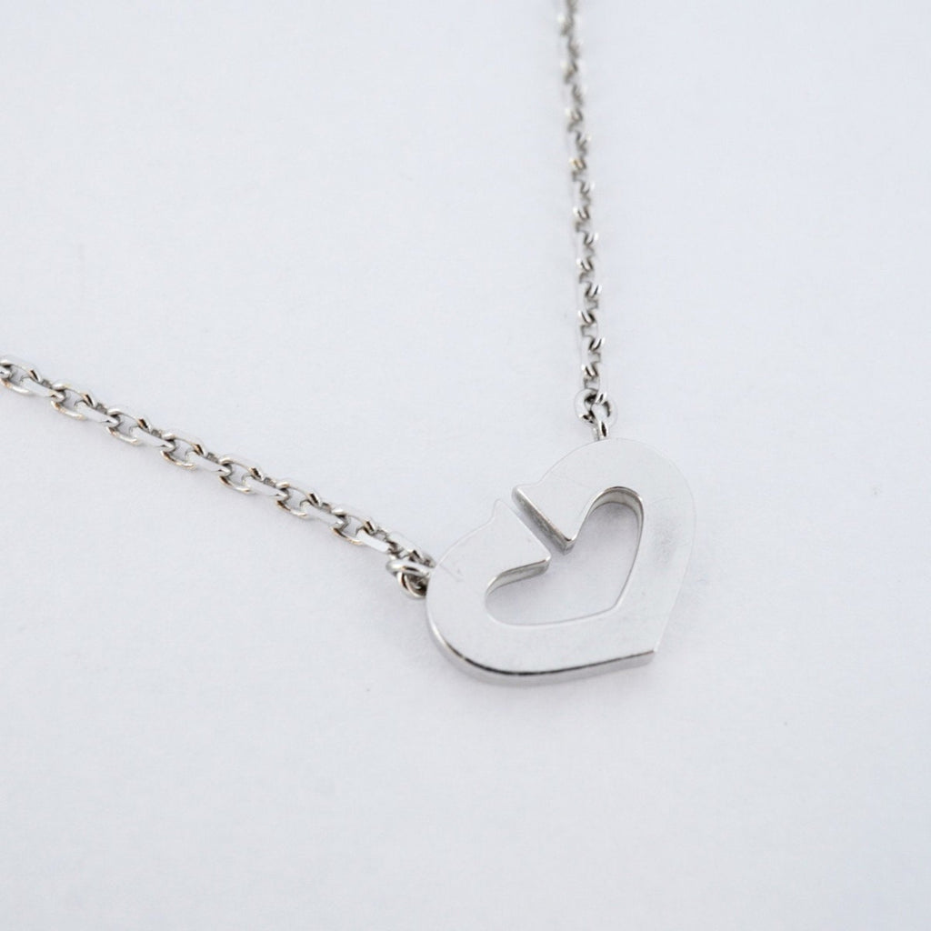 C Heart Pendant Necklace 18K White Gold with Diamonds