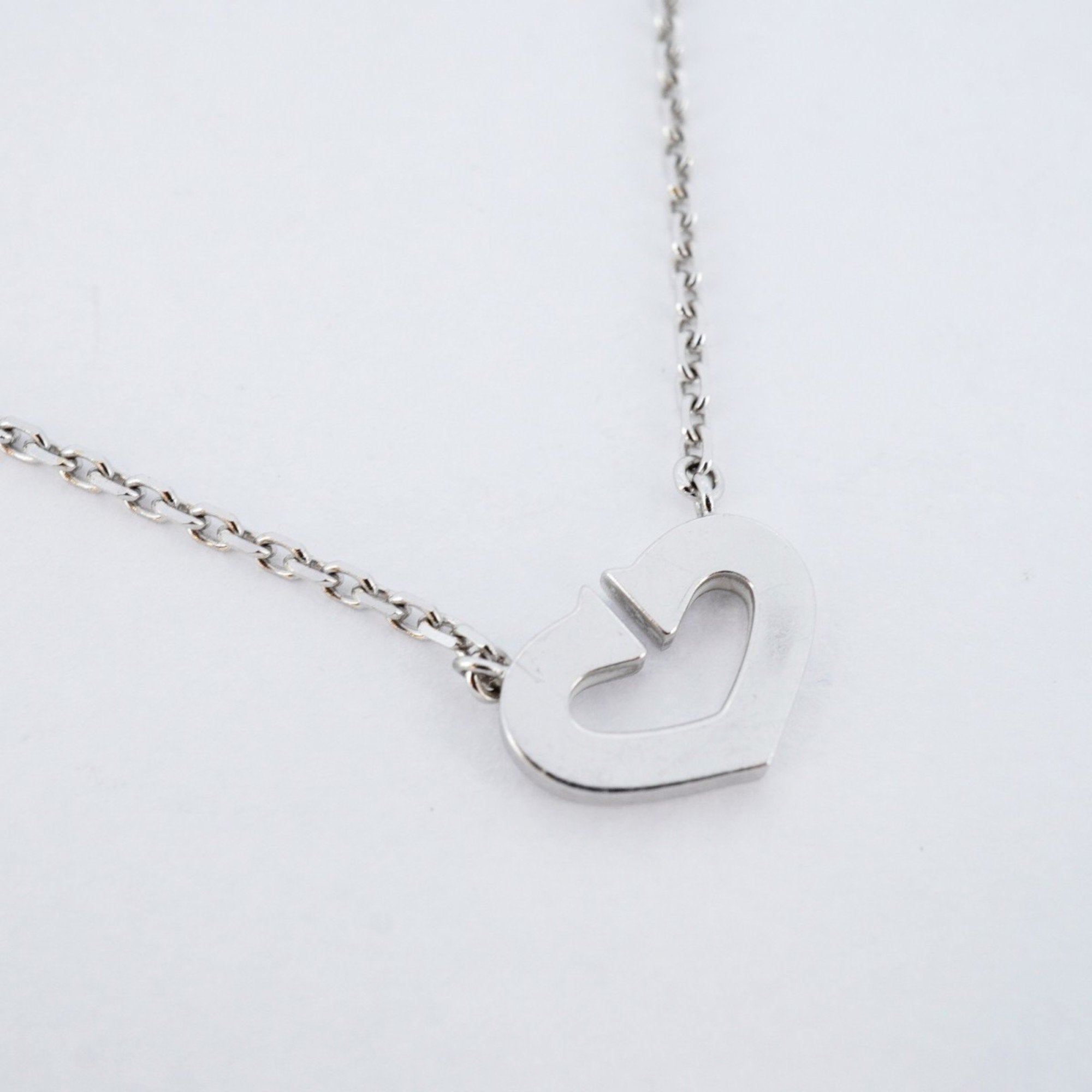 C Heart Pendant Necklace 18K White Gold with Diamonds