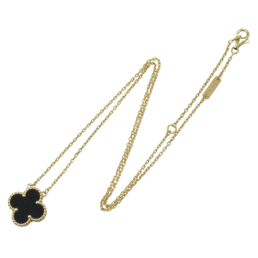 Vintage Alhambra Pendant Necklace 18K Yellow Gold and Onyx