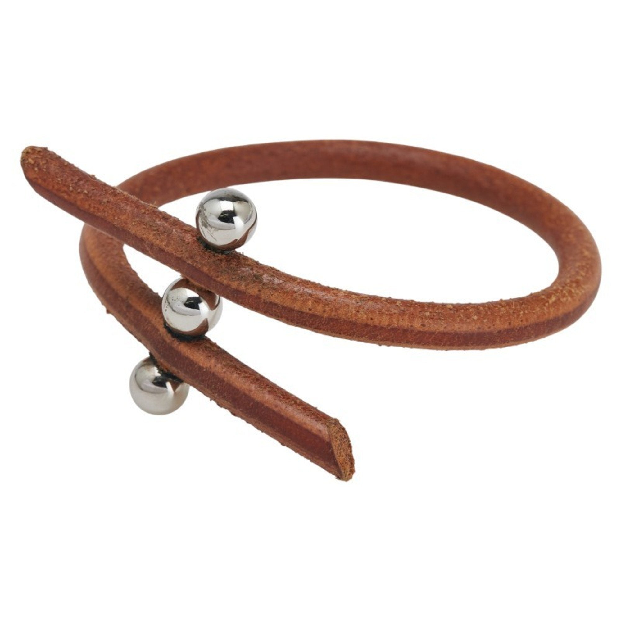 Bracelet Brown Leather and Silver Metal