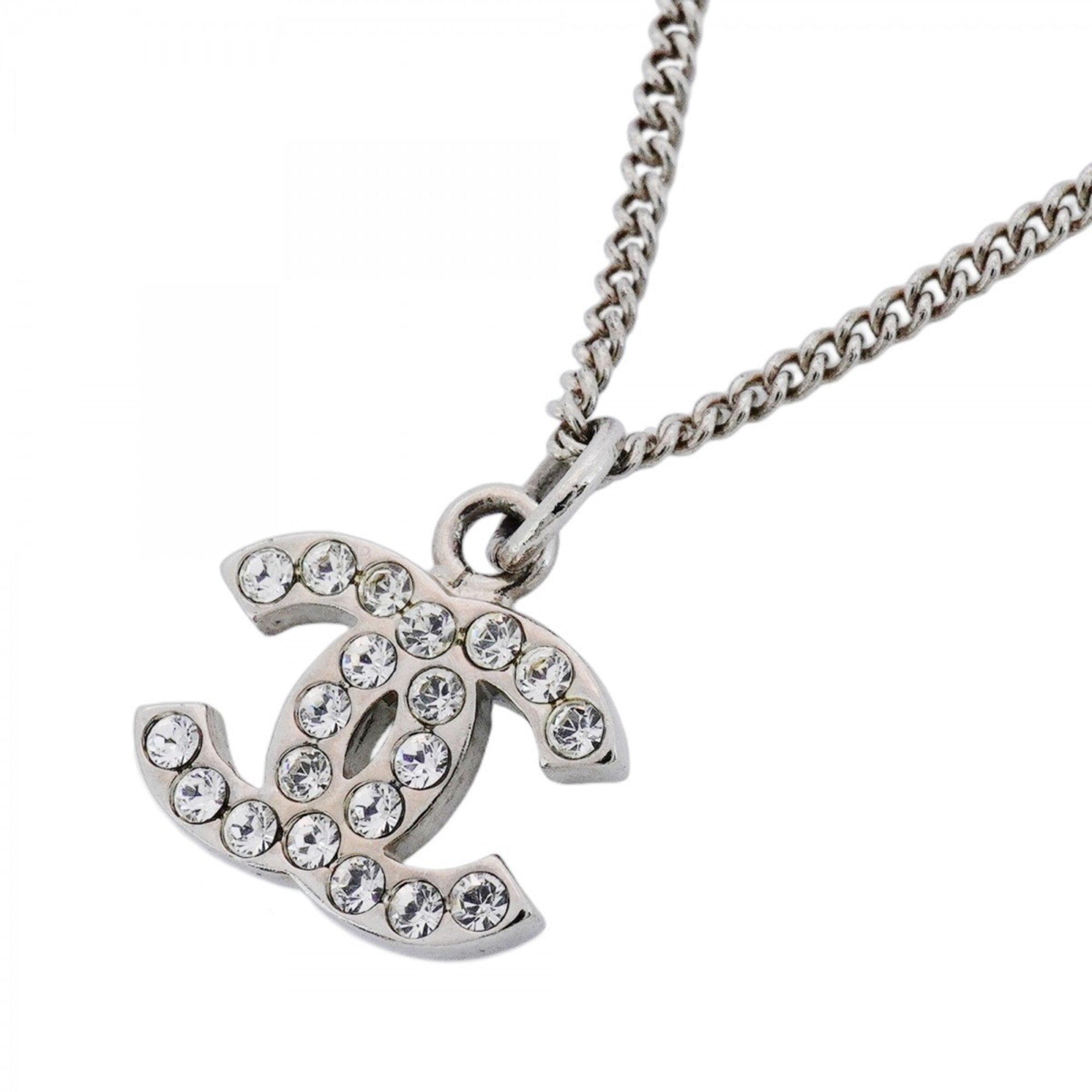 CC Logo Pendant Necklace Silver-Tone Metal