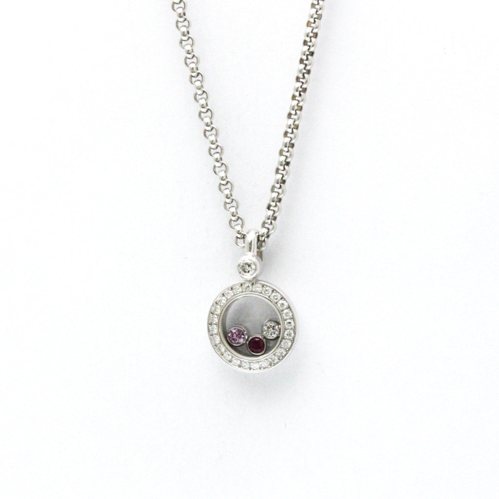 Happy Diamonds Pendant Necklace 18K White Gold With Diamond Ruby and Sapphire