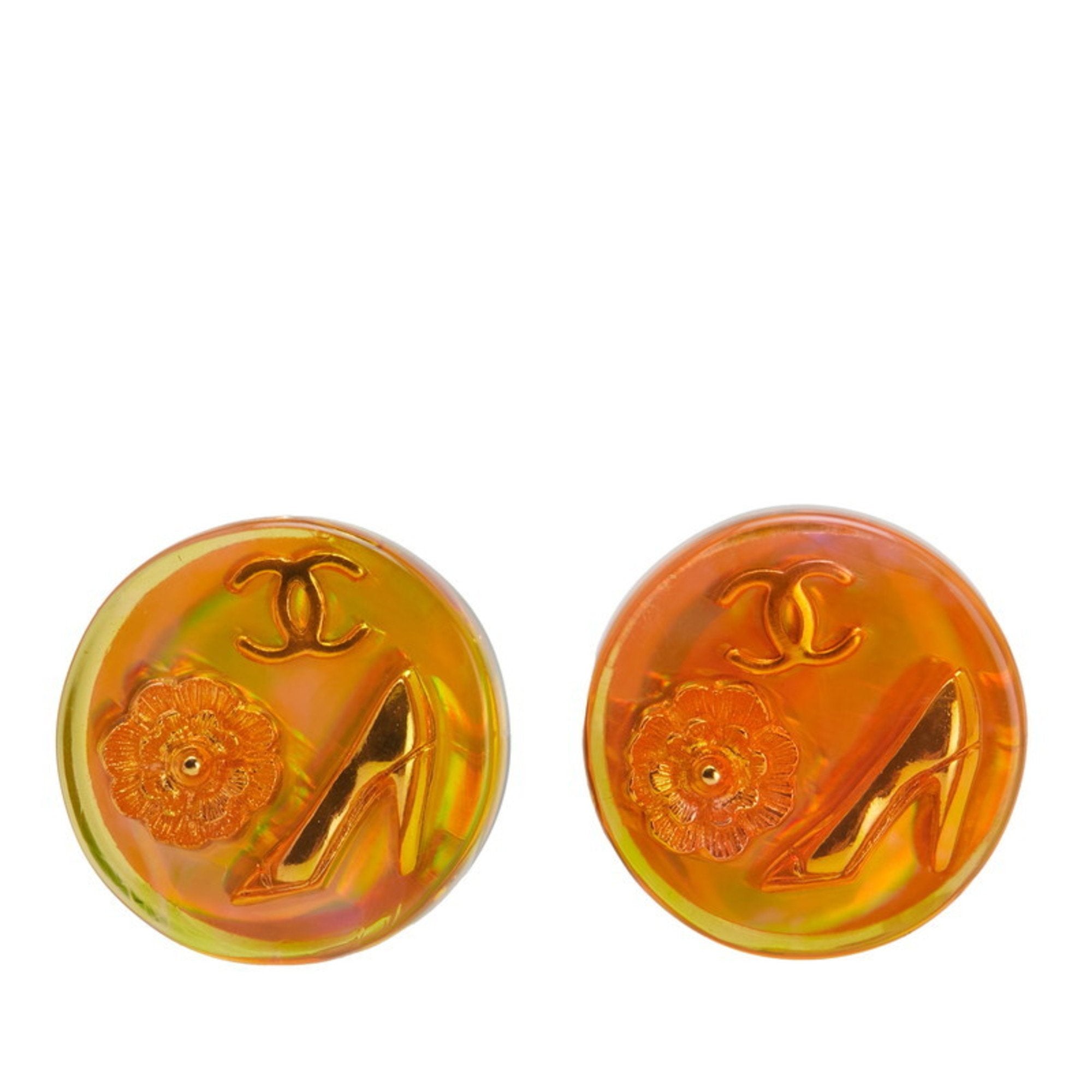CC Logo Flower Clip-On Earrings Gold-Tone Metal