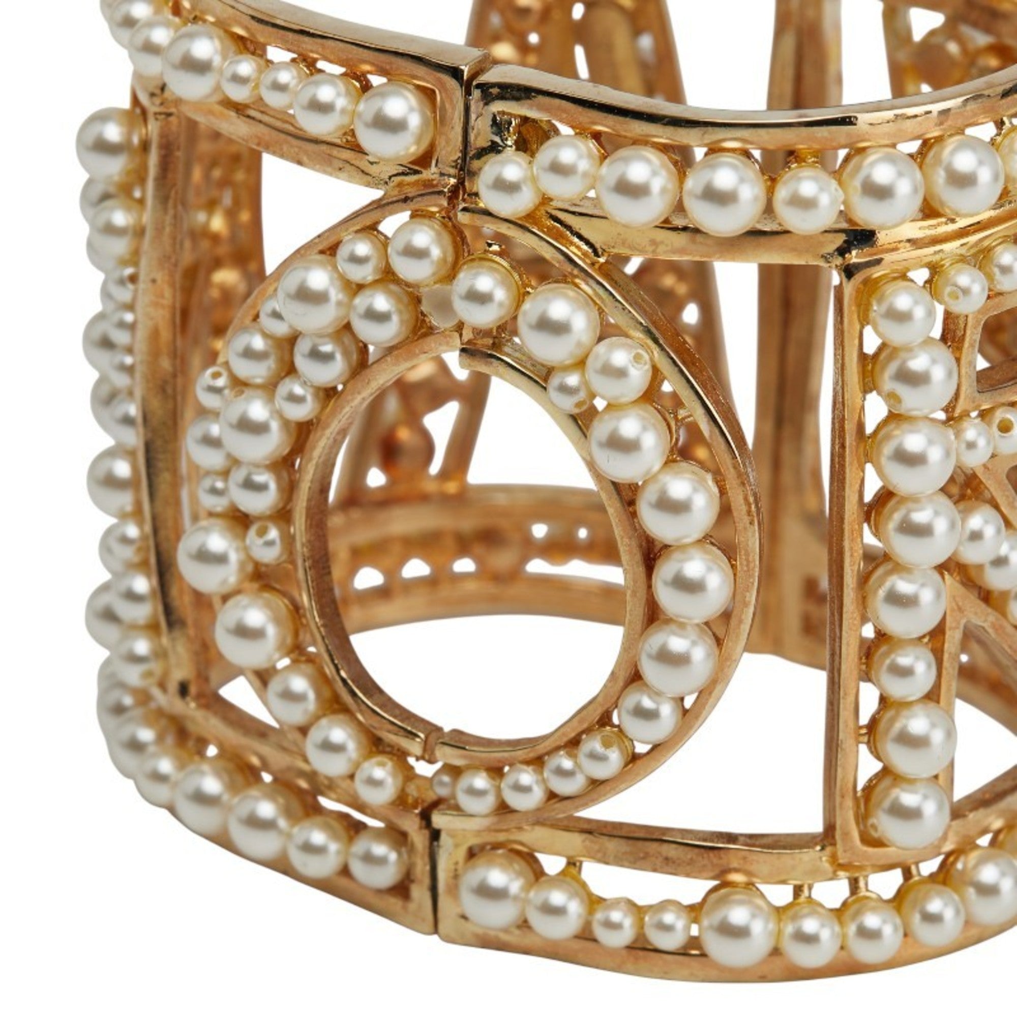 Bangle Bracelet Gold Plated with Faux Pearls