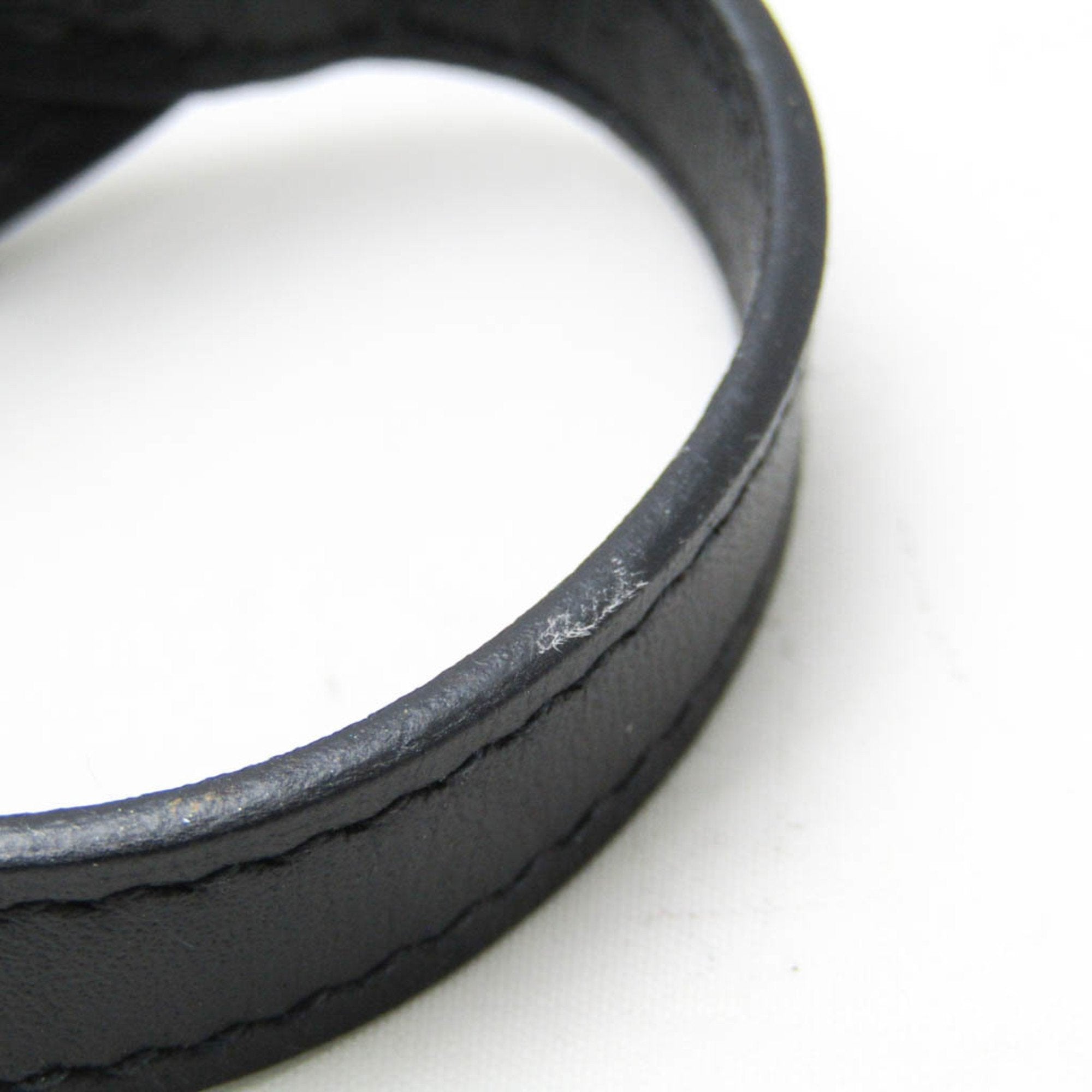 Bangle Leather and Metal Black and Silver Bracelet