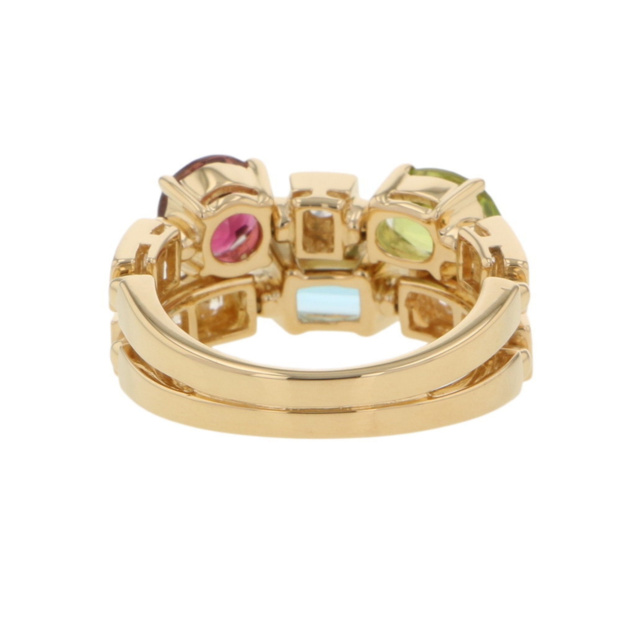 Ring 18K Yellow Gold with Diamond Peridot Topaz and Tourmaline