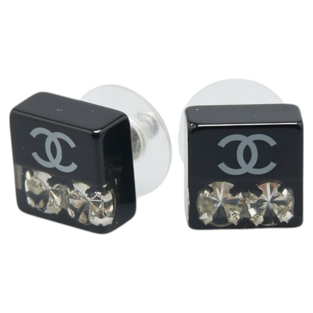 CC Logo Stud Earrings Silver-Tone Metal