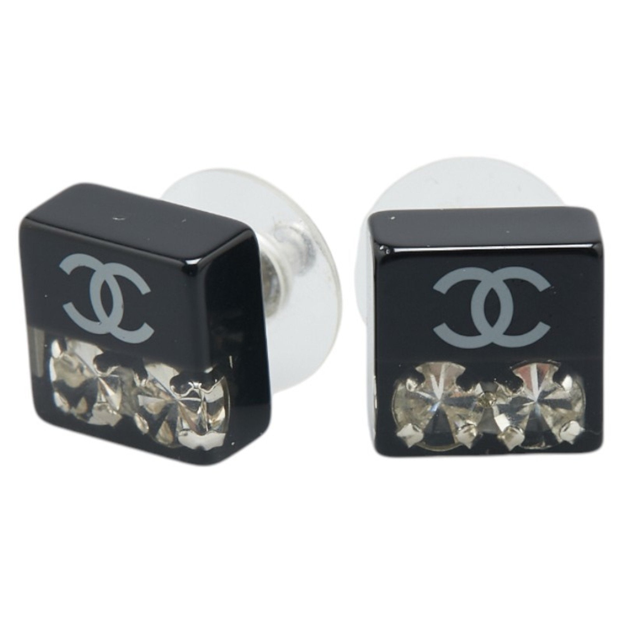 CC Logo Stud Earrings Silver-Tone Metal