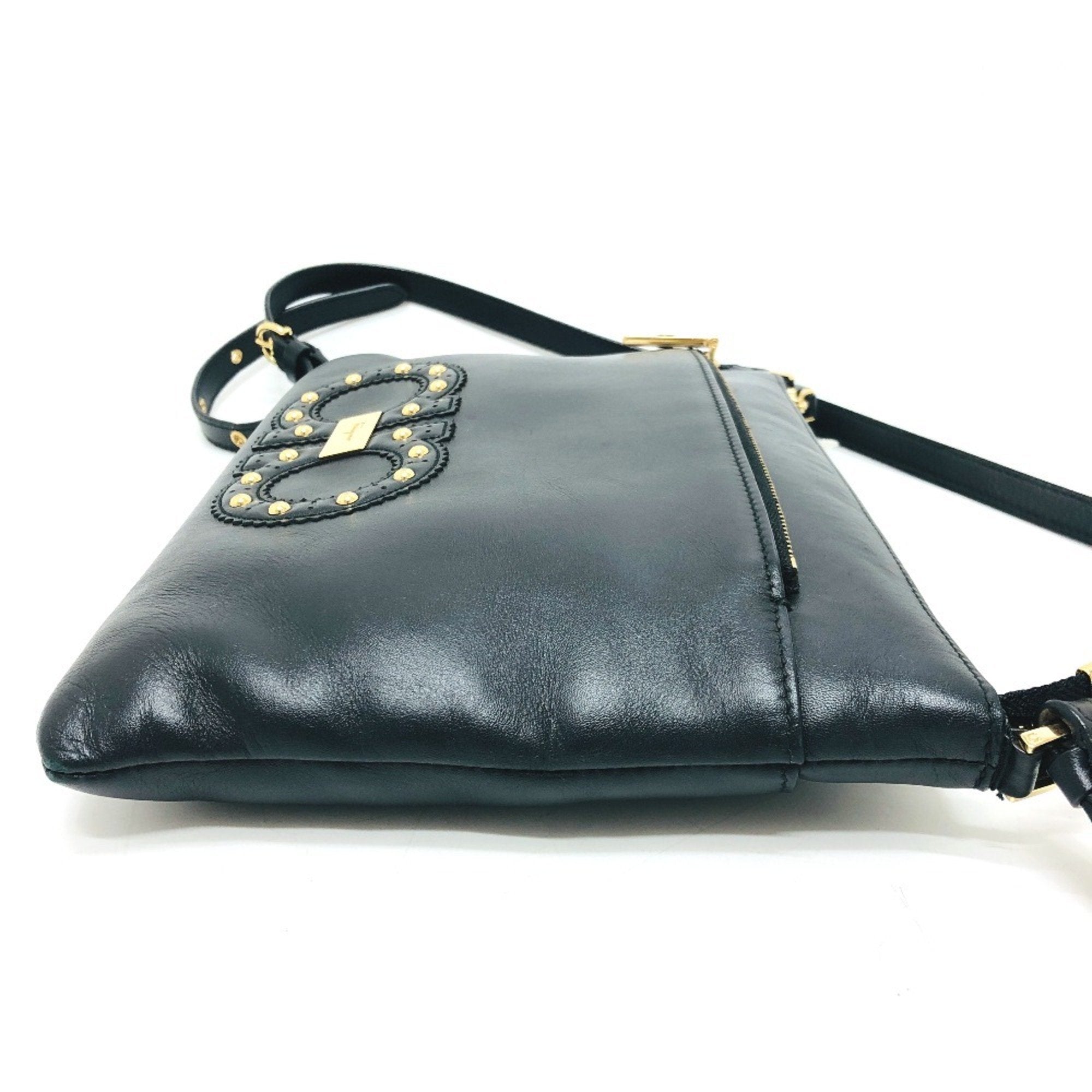 Gancio Front Zip Crossbody Bag Studded Leather Medium
