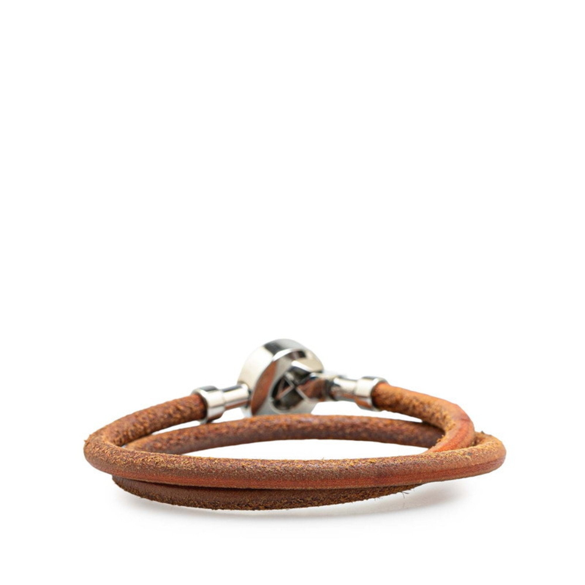Lancelot Bracelet Leather and Metal Brown and Silver