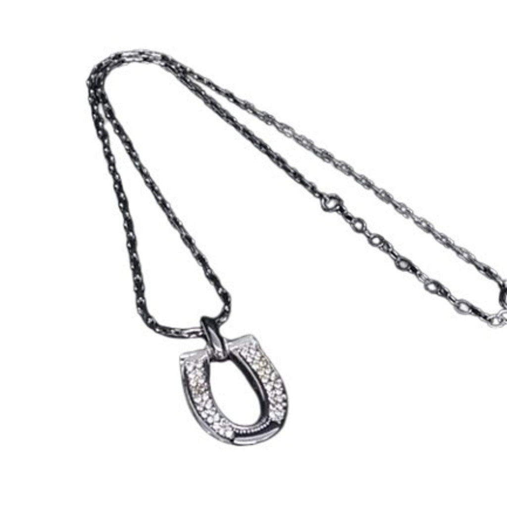 Pendant Necklace Metal Silver with Rhinestones