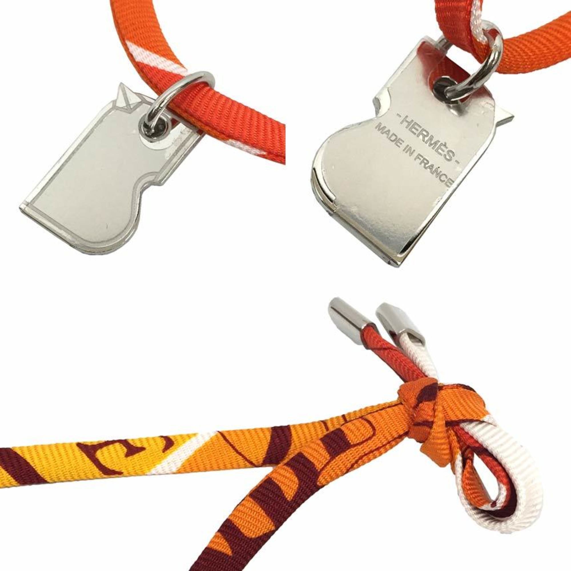 Pendant Necklace Brass and Silk Orange and Silver