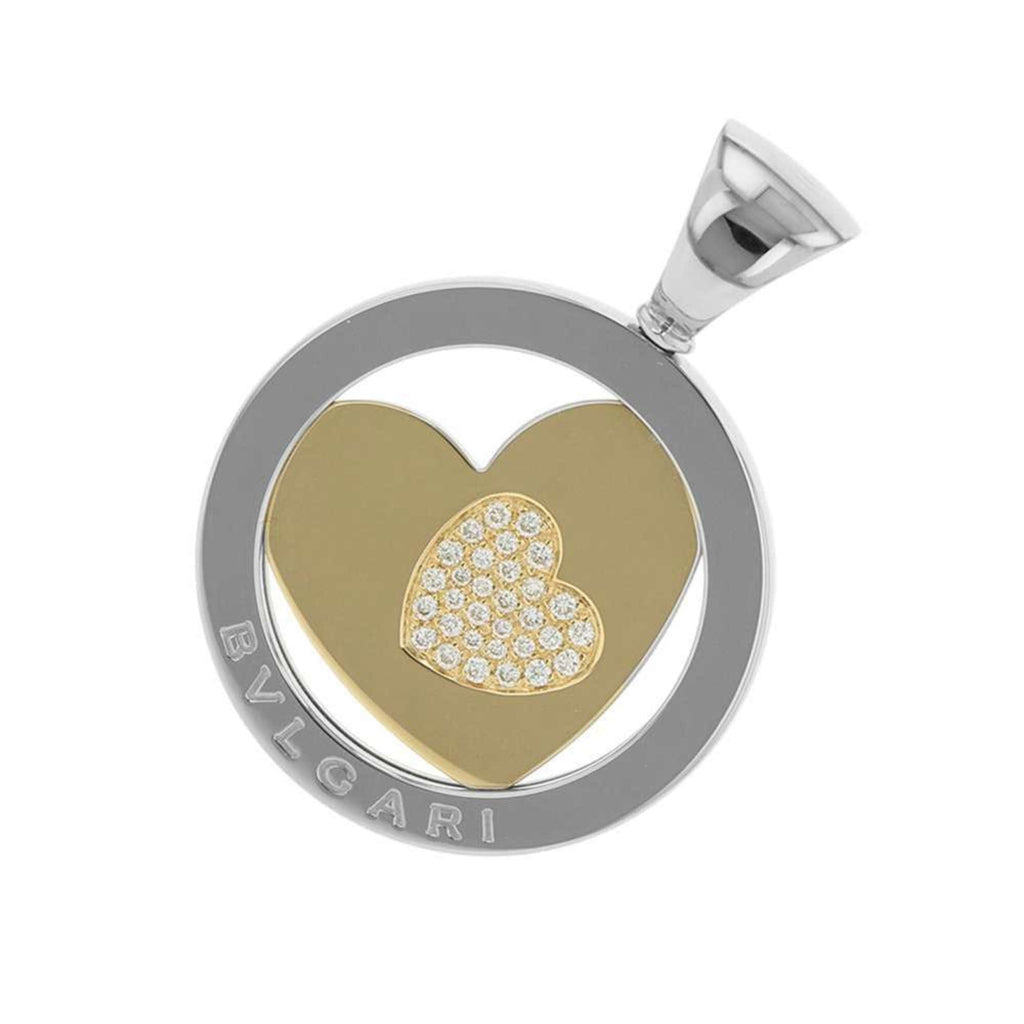 Heart Pendant Necklace Stainless Steel and Yellow Gold with Diamond