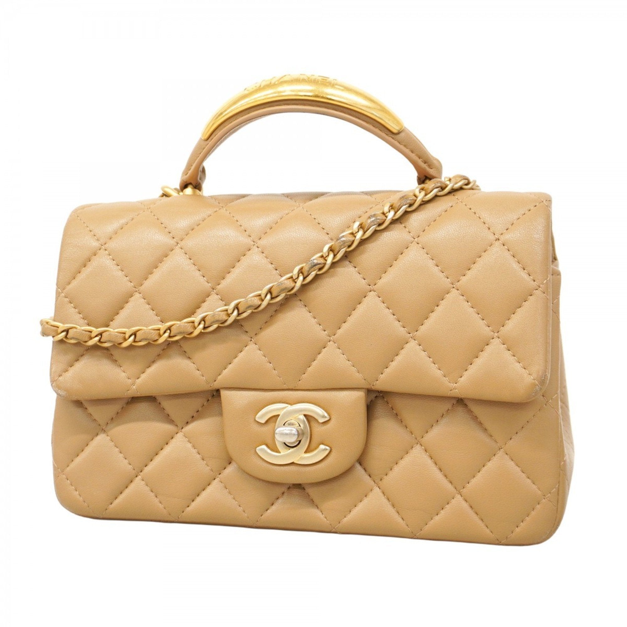 Classic Single Flap Top Handle Bag Quilted Lambskin Mini