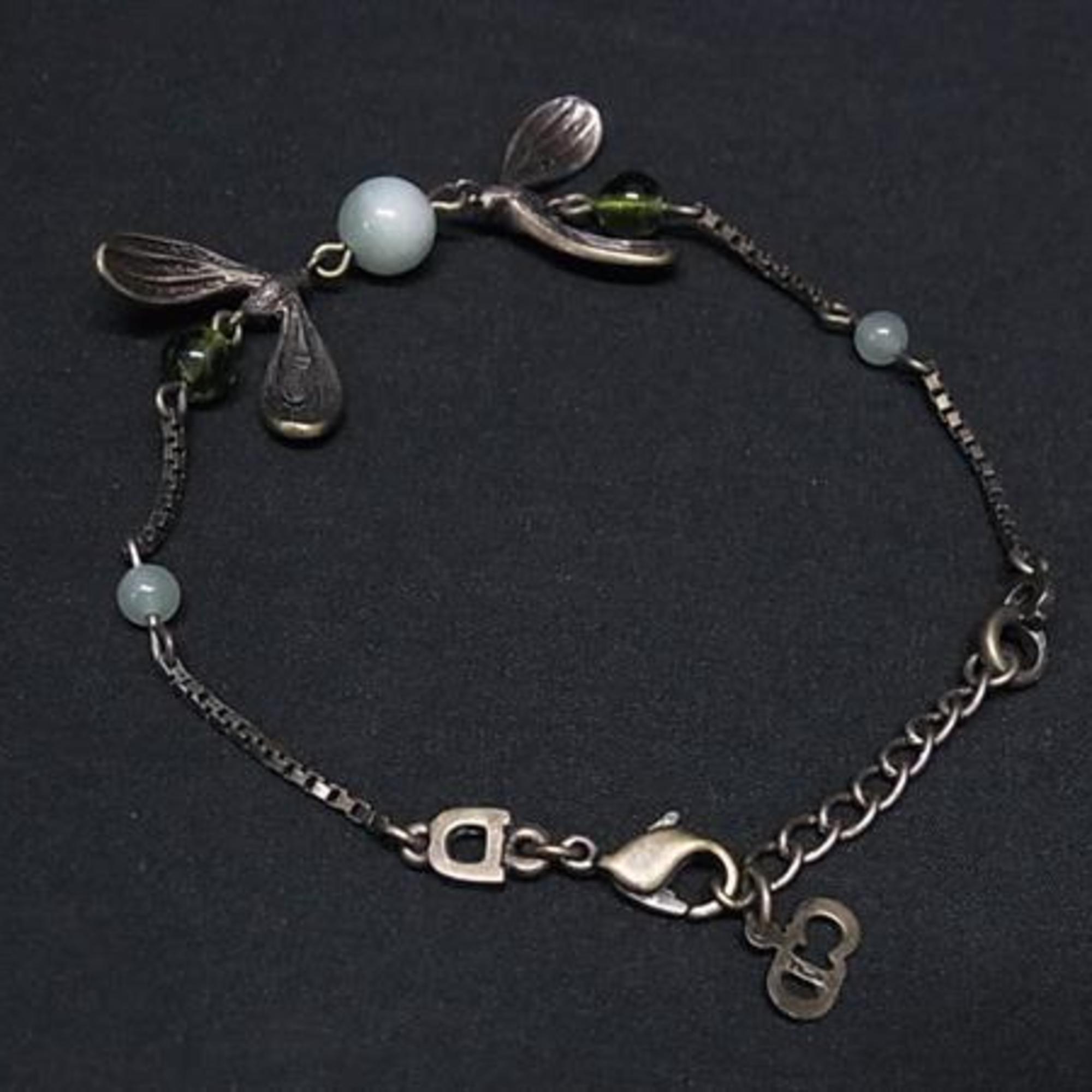 Charm Bracelet Metal Bronze and Green Mistletoe