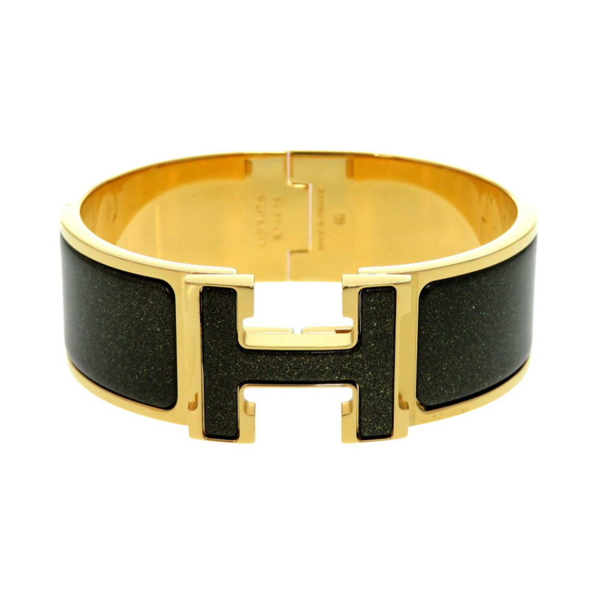 Click Clack H Glitter Bangle Metal Gold Noir Bracelet