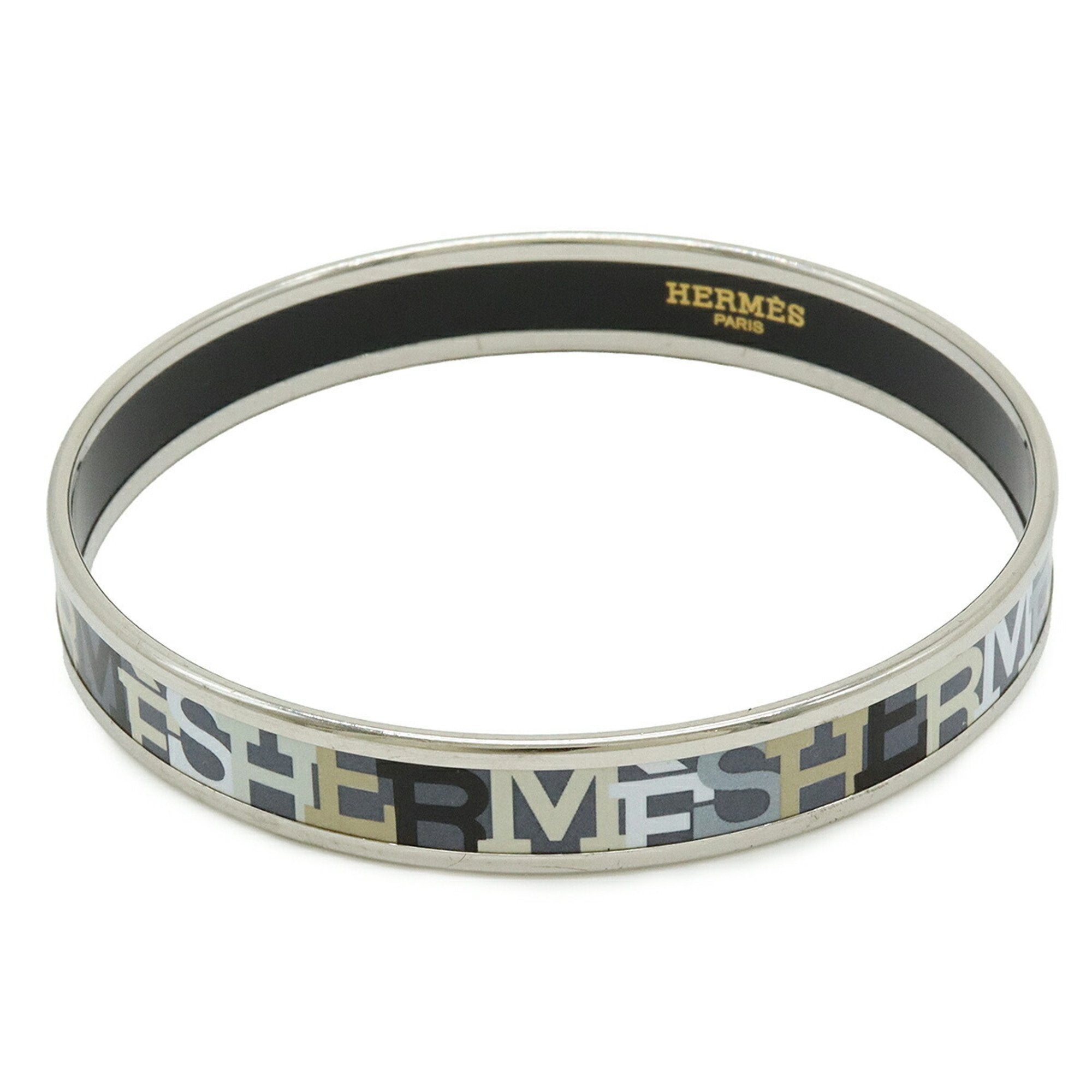 Bangle Bracelet Enamel and Metal Gray Multi-Color