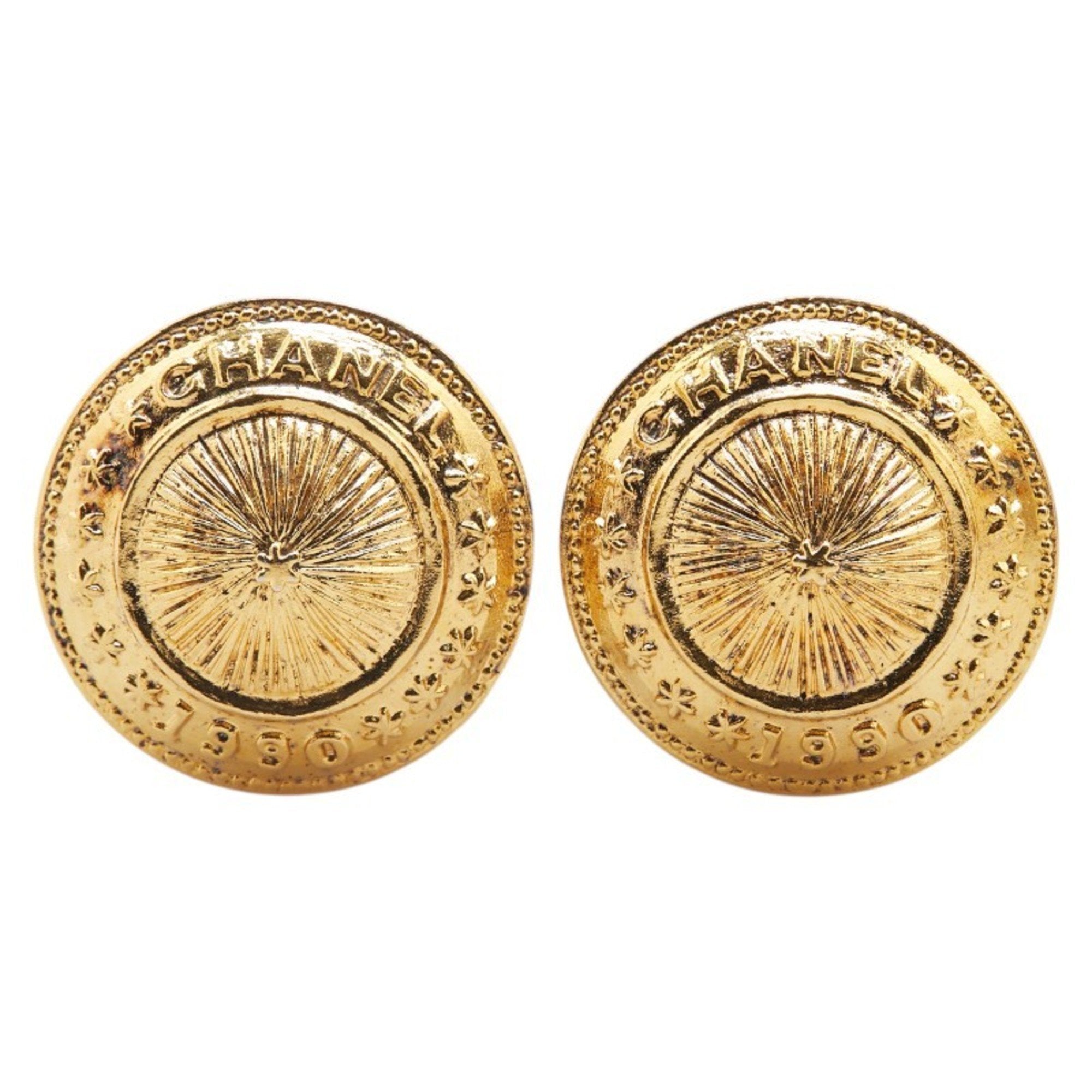 Vintage Clip-On Earrings Logo Clip-On Gold-Tone Metal