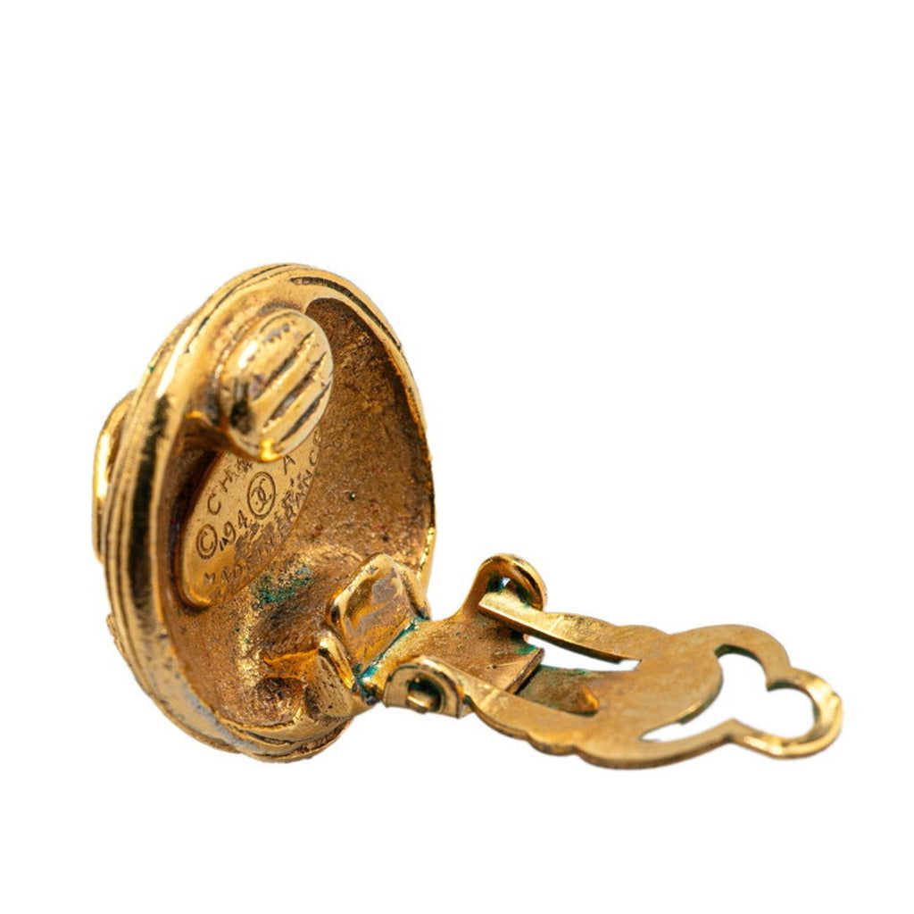 CC Logo Round Clip-On Earrings Metal Gold-Tone Metal