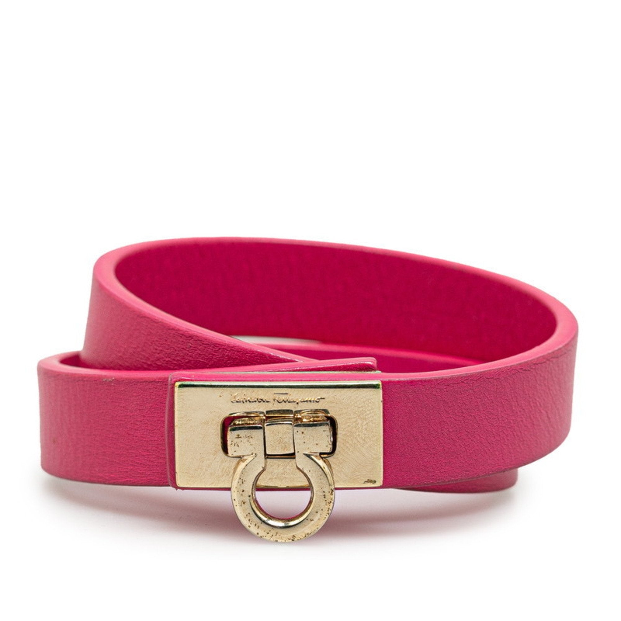 Gancini Bracelet Leather Pink Gold