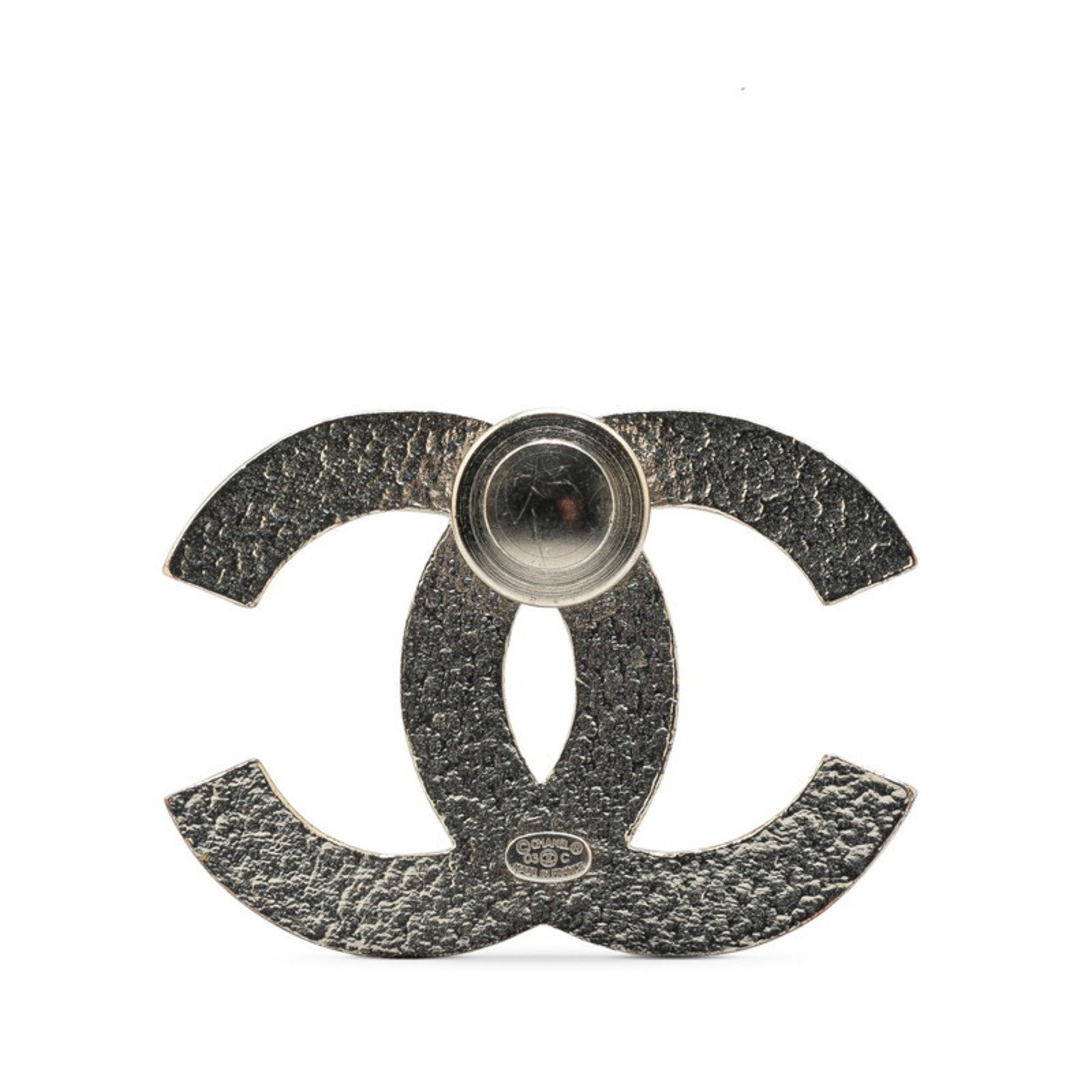 CC Logo Brooch Silver-Tone Metal