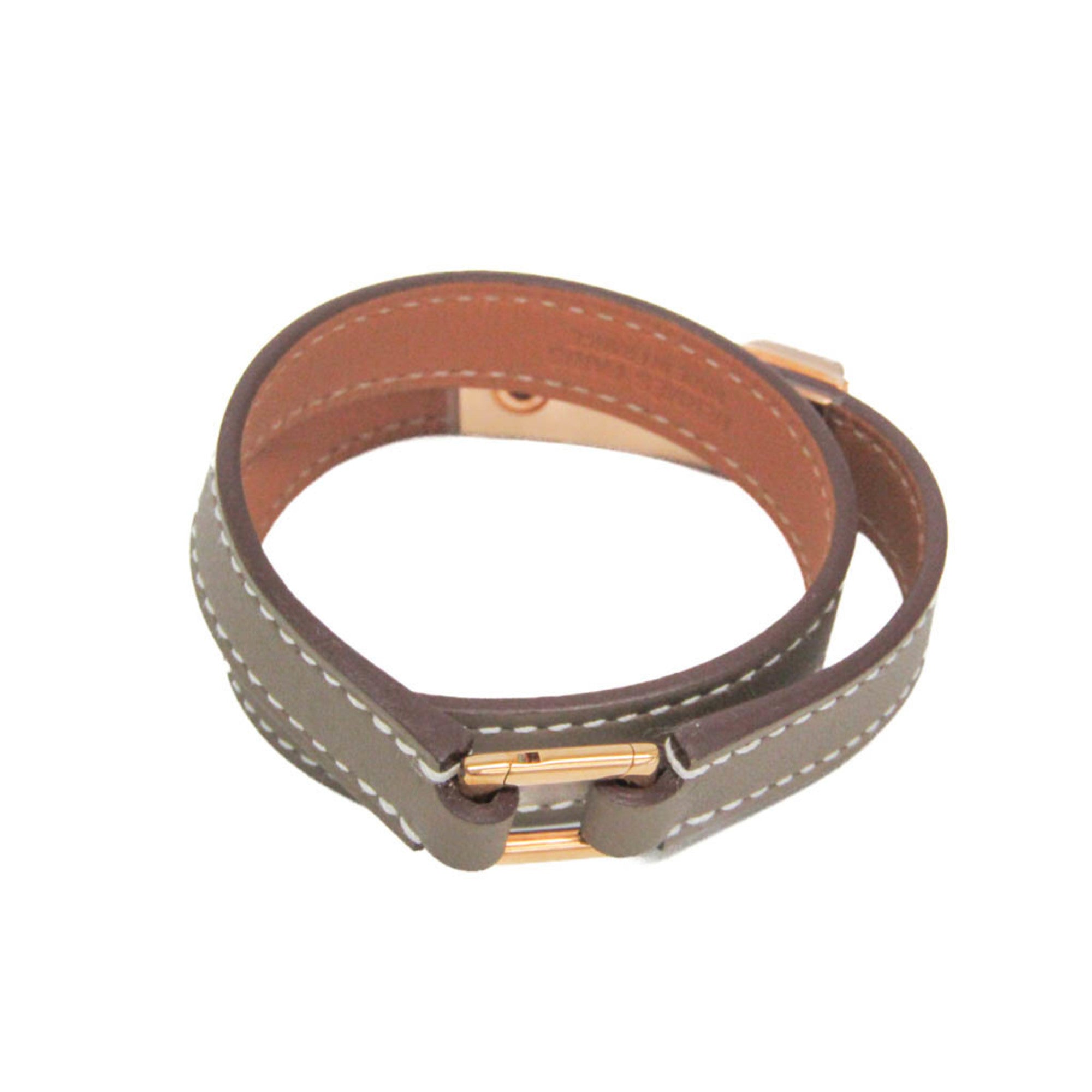 Rivale Double Tour Bracelet Leather and Metal Gray and Pink Gold