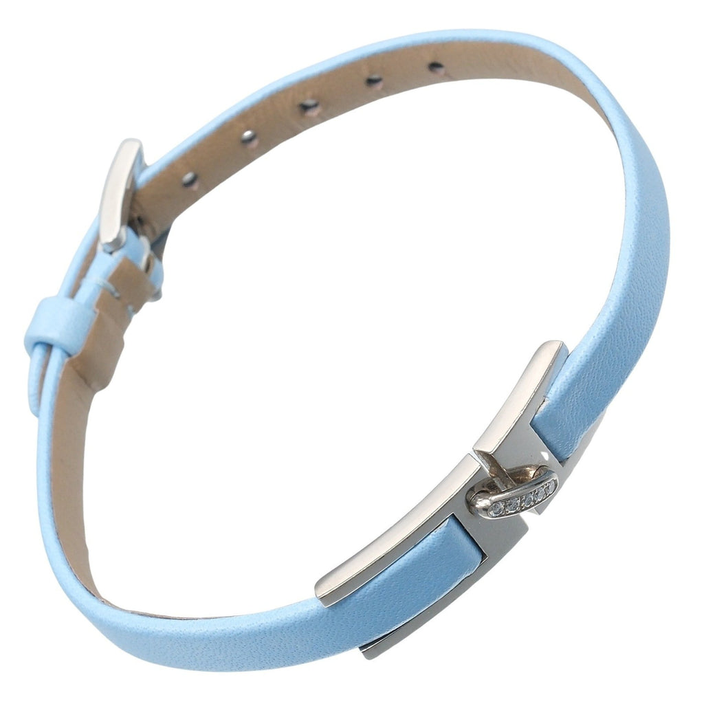 Bracelet Leather and 18K White Gold With Diamond