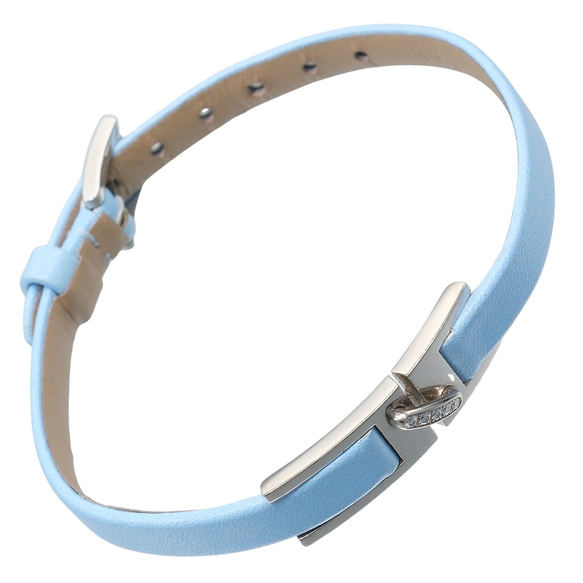 Bracelet Leather and 18K White Gold With Diamond
