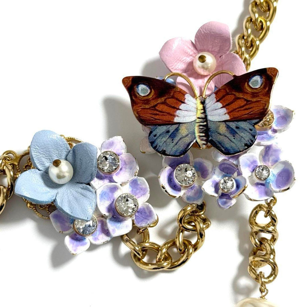 Pendant Necklace Metal and Rhinestone
